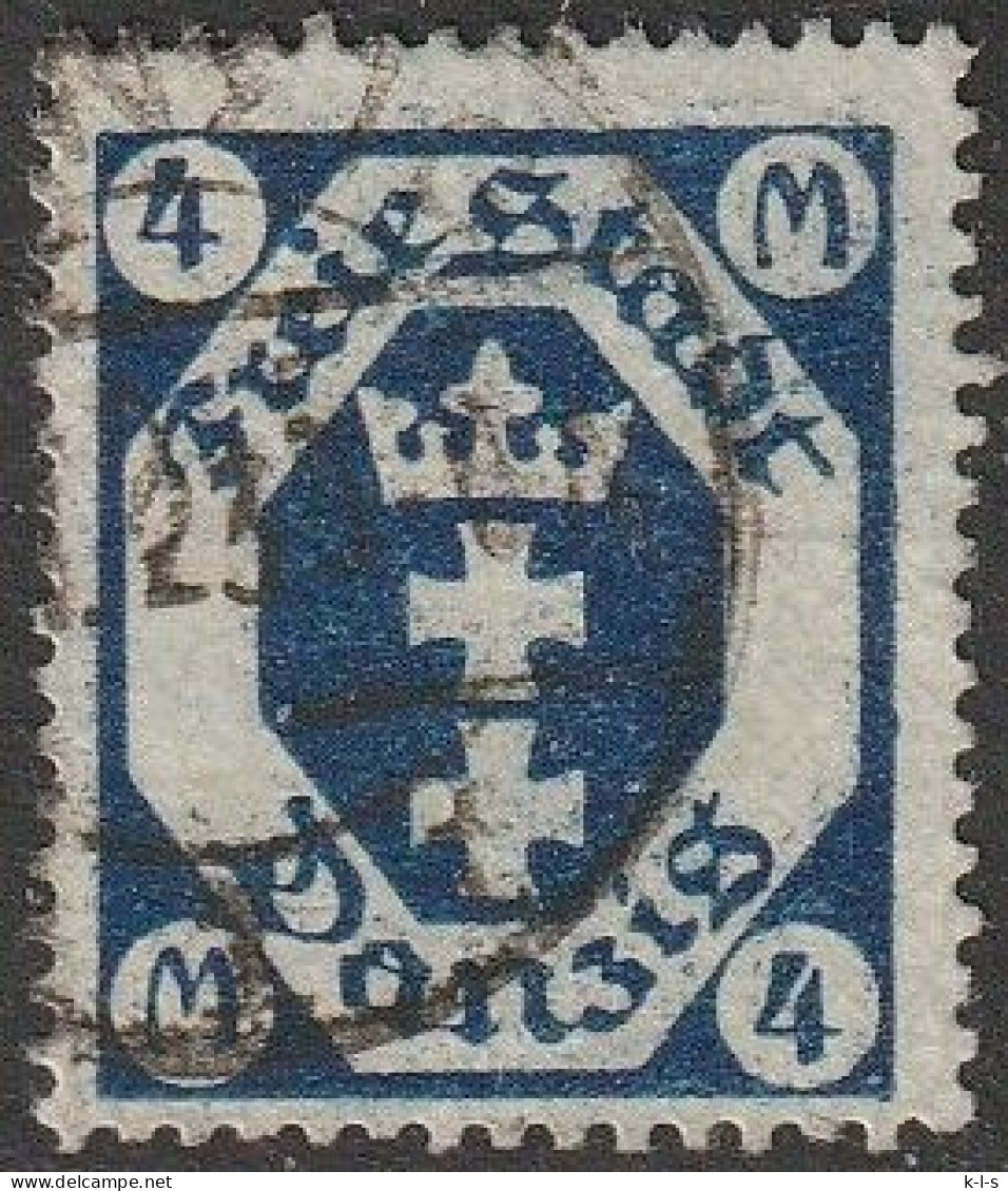 Danzig: 1921, Mi. Nr. 98,  Freimarke: 4 Mk. Kleines Staatswappen Im Achteck (II).  Gestpl./used - Oblitérés