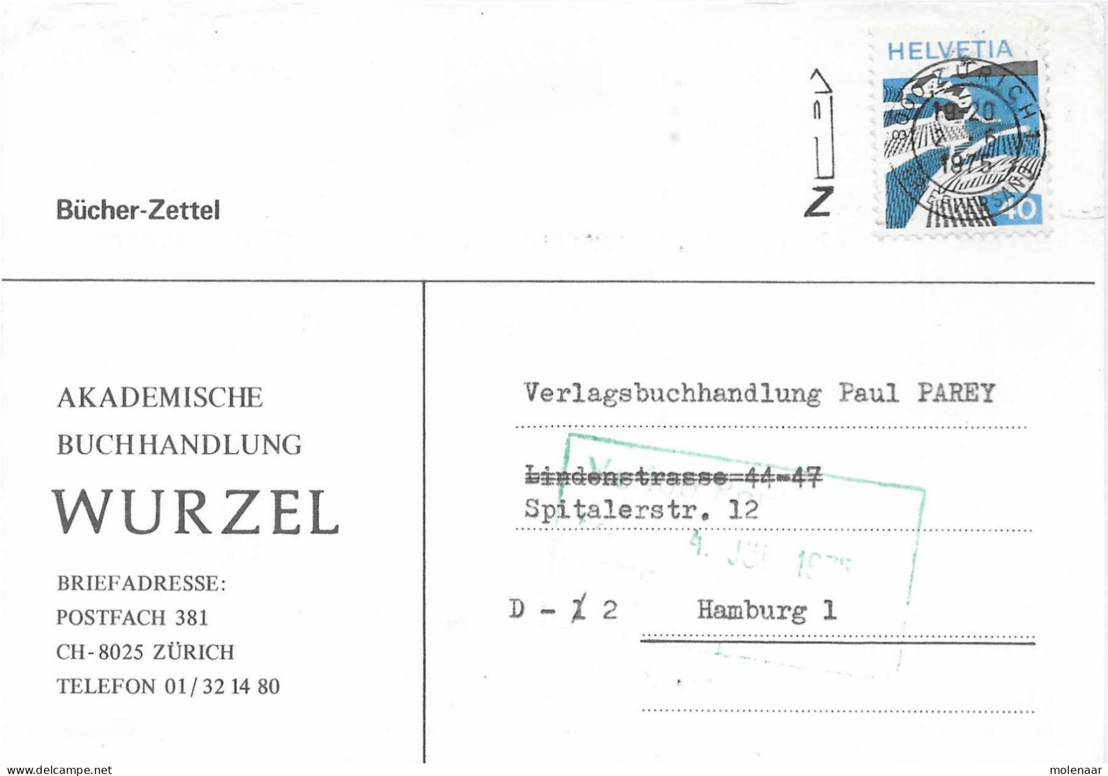 Postzegels > Europa > Zwitserland > 1970-1979 > Kaart Uit 1975 Met 1 Postzegel (17636) - Lettres & Documents