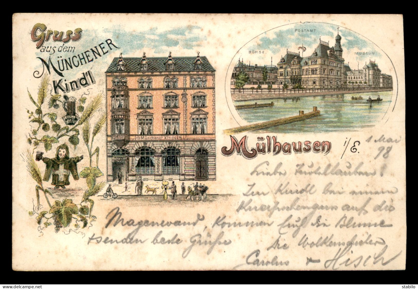 68 - MULHOUSE - MULHAUSEN - CARTE LITHOGRAPHIQUE - MUNCHENER KIND'L - Mulhouse