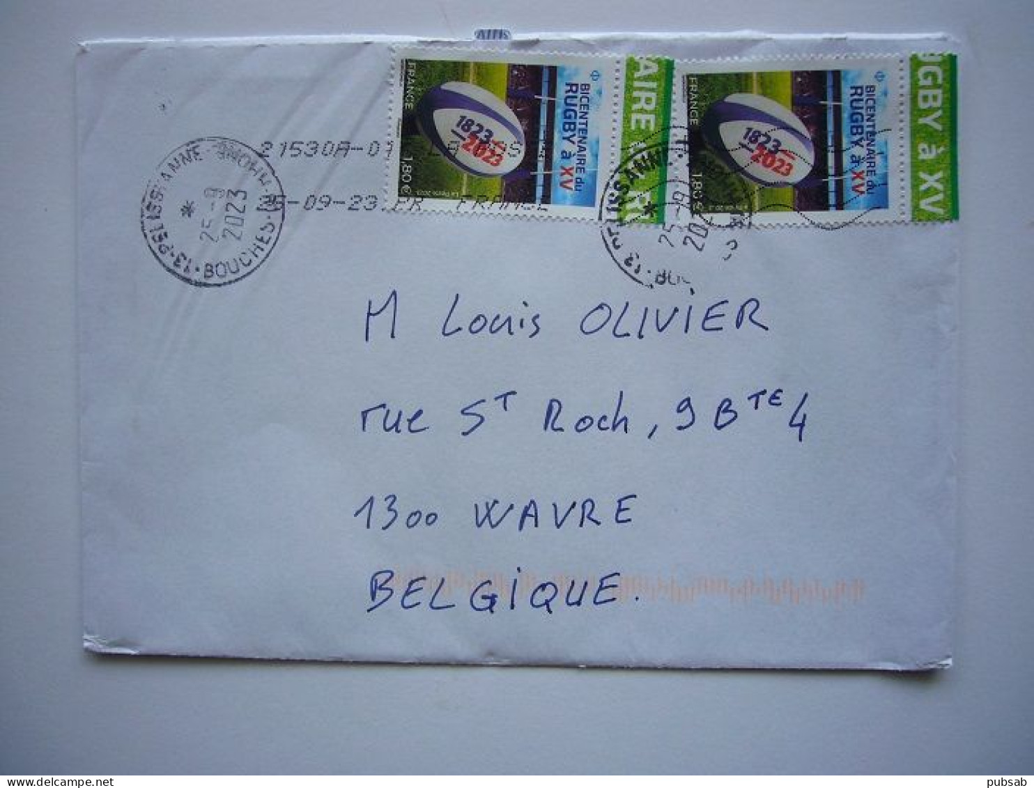 Avion / Airplane / From Pélissanne, Bouche Du Rhône To Wavre, Belgium / Rugbt Stamp - 1960-.... Lettres & Documents