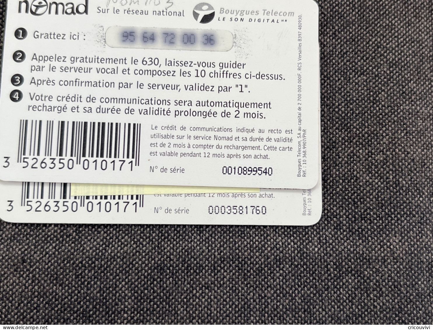 Nomad / Bouygues Pu3 - Cellphone Cards (refills)