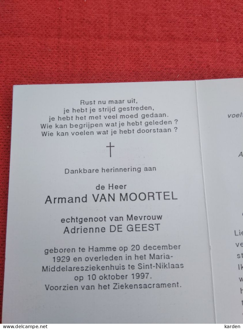 Doodsprentje Armand Van Moortel / Hamme 20/12/1929 Sint Niklaas 10/10/1997 ( Adrienne De Geest ) - Religion & Esotericism