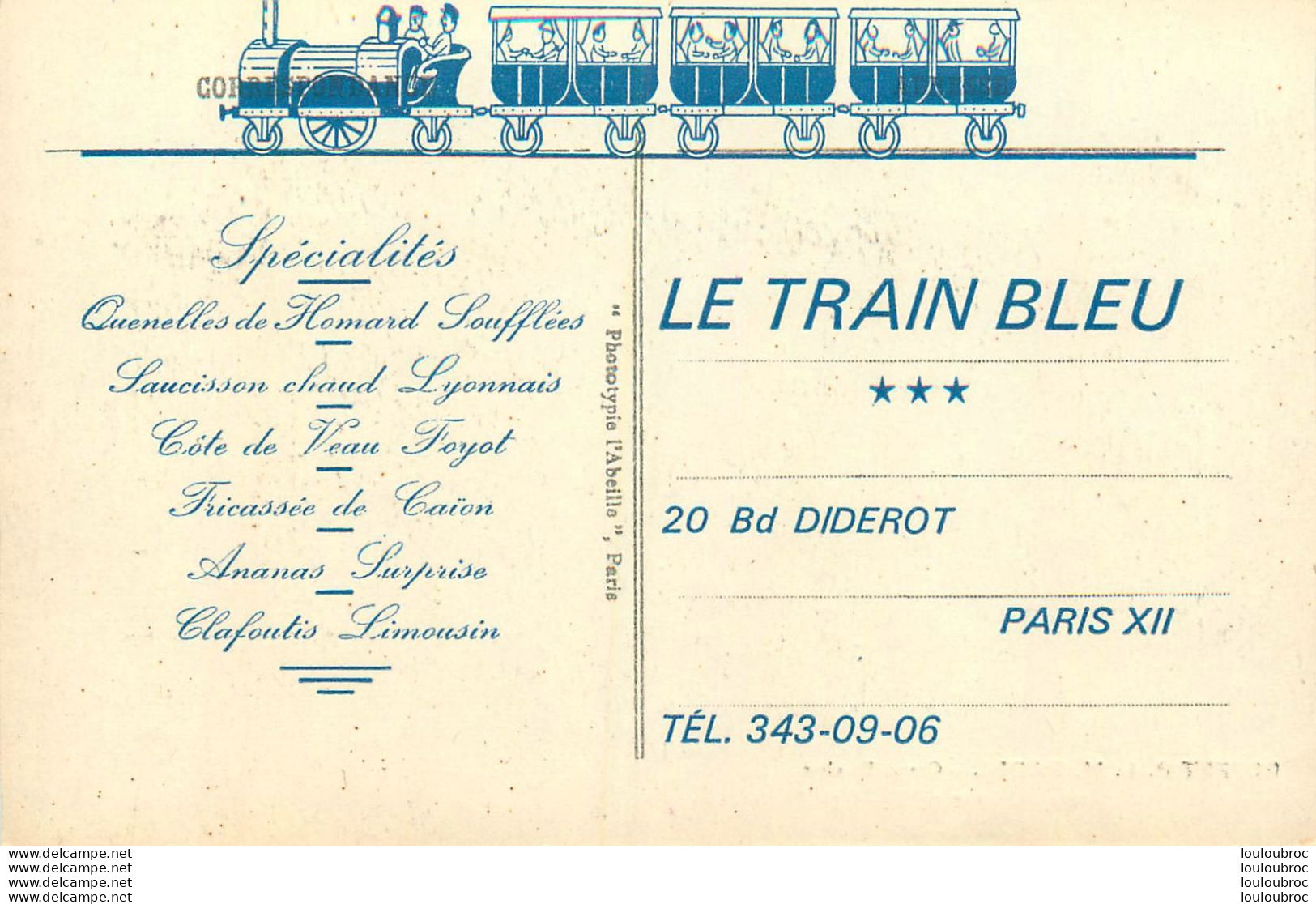 BUFFET P.L.M. PARIS  GRAND ESCALIER MONUMENTAL AVEC MENU AU VERSO DU TRAIN BLEU - Public Transport (surface)