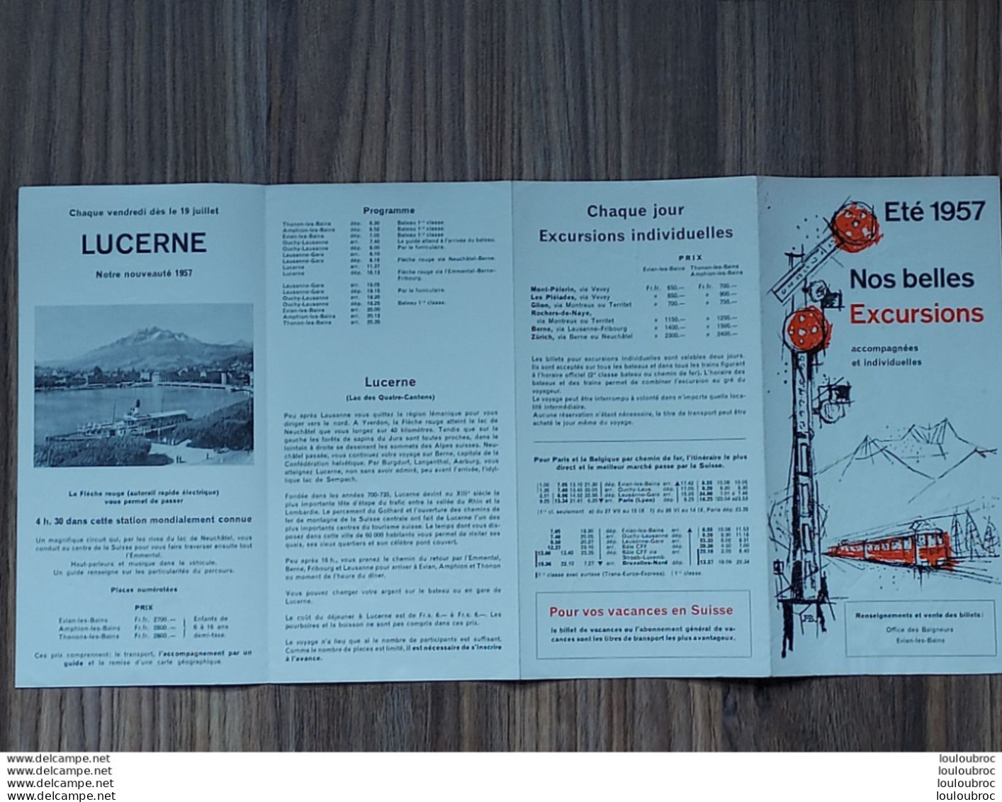 DEPLIANT TOURISTIQUE ETE 1957 EXCURSIONS TRAINS STRESA  LOETSCHBERG LUCERNE PROGRAMMES ET TARIFS - Toeristische Brochures