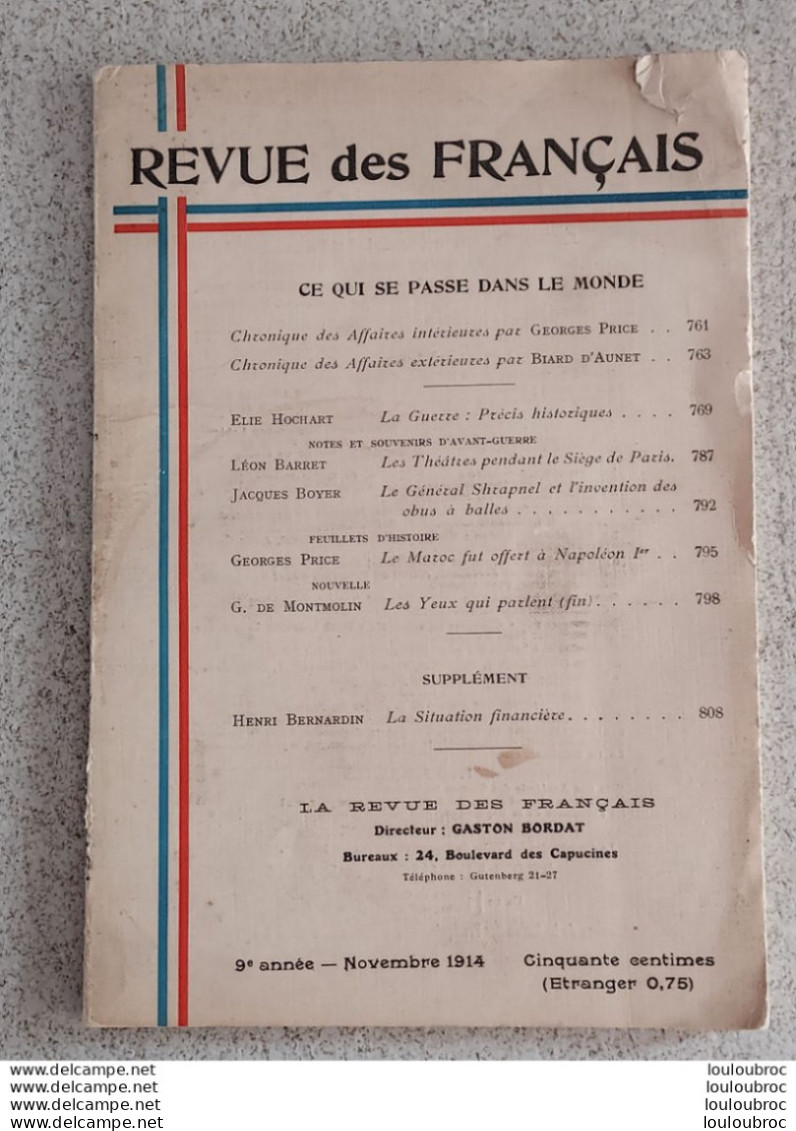 REVUE DES FRANCAIS 11/1914 LIVRET DE 48 PAGES - Documents Historiques