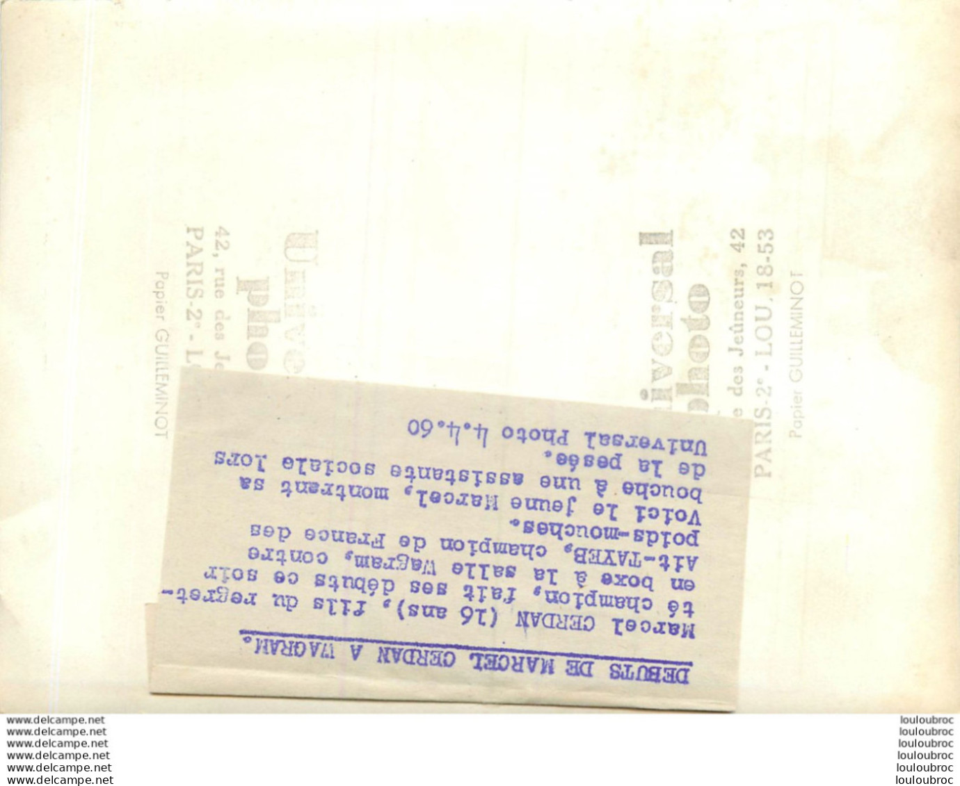 BOXE 04/1960 LES DEBUTS DE MARCEL CERDAN JUNIOR  16 ANS A WAGRAM PHOTO DE PRESSE 18X13CM - Sports