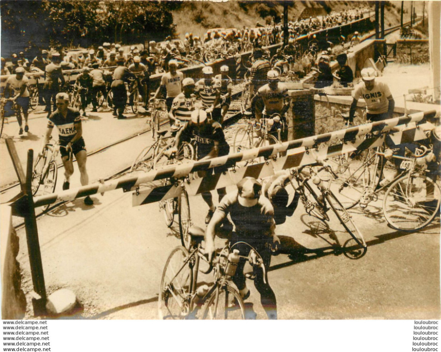 CYCLISME GIRO TOUR D'ITALIE 1961 COUREURS TRAVERSANT UN PASSAGE A NIVEAU PHOTO DE PRESSE 18 X 13 CM - Sports