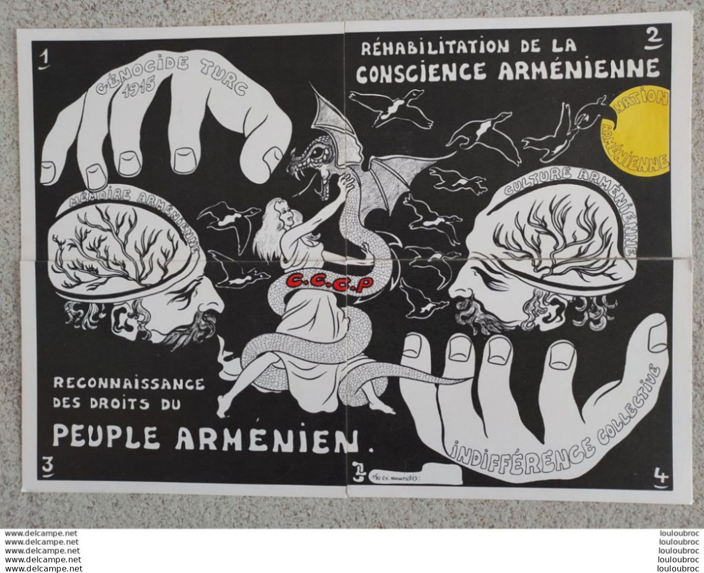 4 CARTES RECONNAISSANCE DES DROITS DU PEUPLE ARMENIEN  GENOCIDE TURC 1915 CARTES FORMANT PUZZLE CONSCIENCE ARMENIENNE - Satiriques