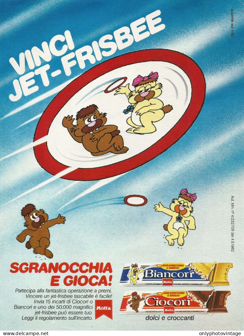 Ciocorì E Biancorì, Vinci Jet-fresbee Pubblicità Vintage 1982, 20 X 28 Cm. - Publicités