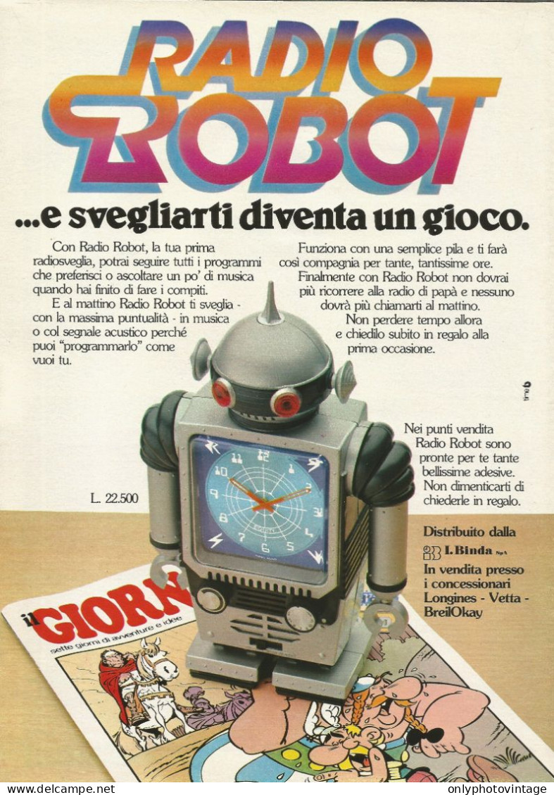 Sveglia Radio Robot, Pubblicità Vintage 1979, 20 X 28 Cm. - Werbung