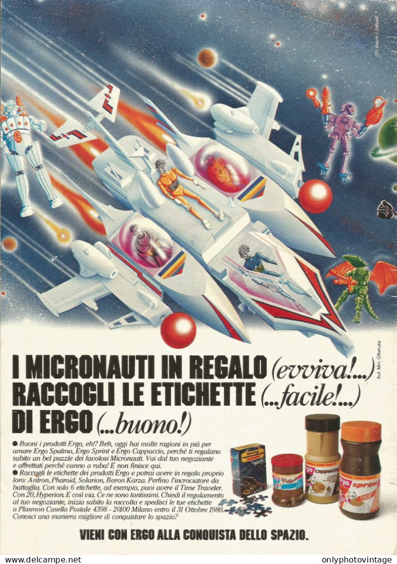 Ergo Regala I Micronauti, Pubblicità Vintage 1980, 20 X 28 Cm. - Werbung