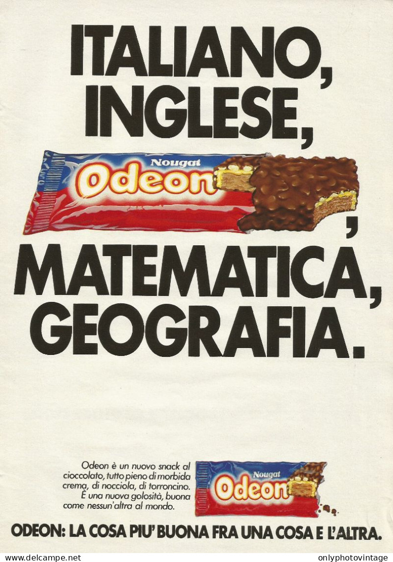 Snack Al Cioccolato Nougat Odeon, Pubblicità Vintage 1980, 20 X 28 Cm. - Werbung