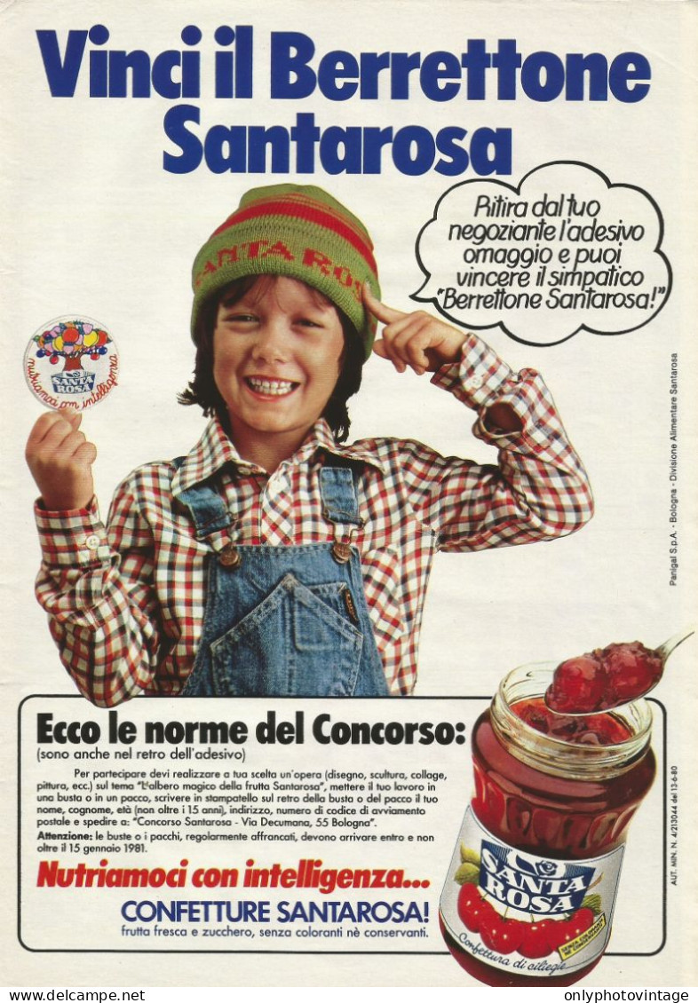 Confetture Santarosa, Vinci Berretto, Pubblicità Vintage 1980, 20 X 28 Cm. - Publicités