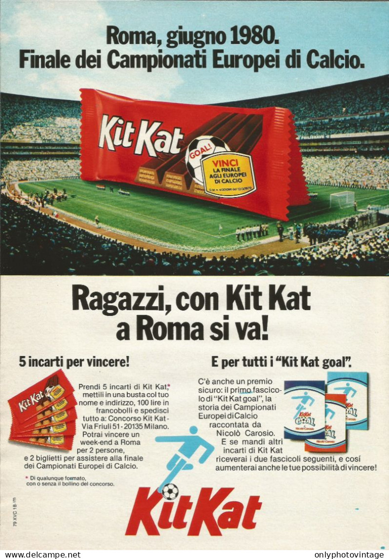 Kit Kat, Finale Europei Calcio Roma, Pubblicità Vintage 1980, 20 X 28 Cm. - Publicités