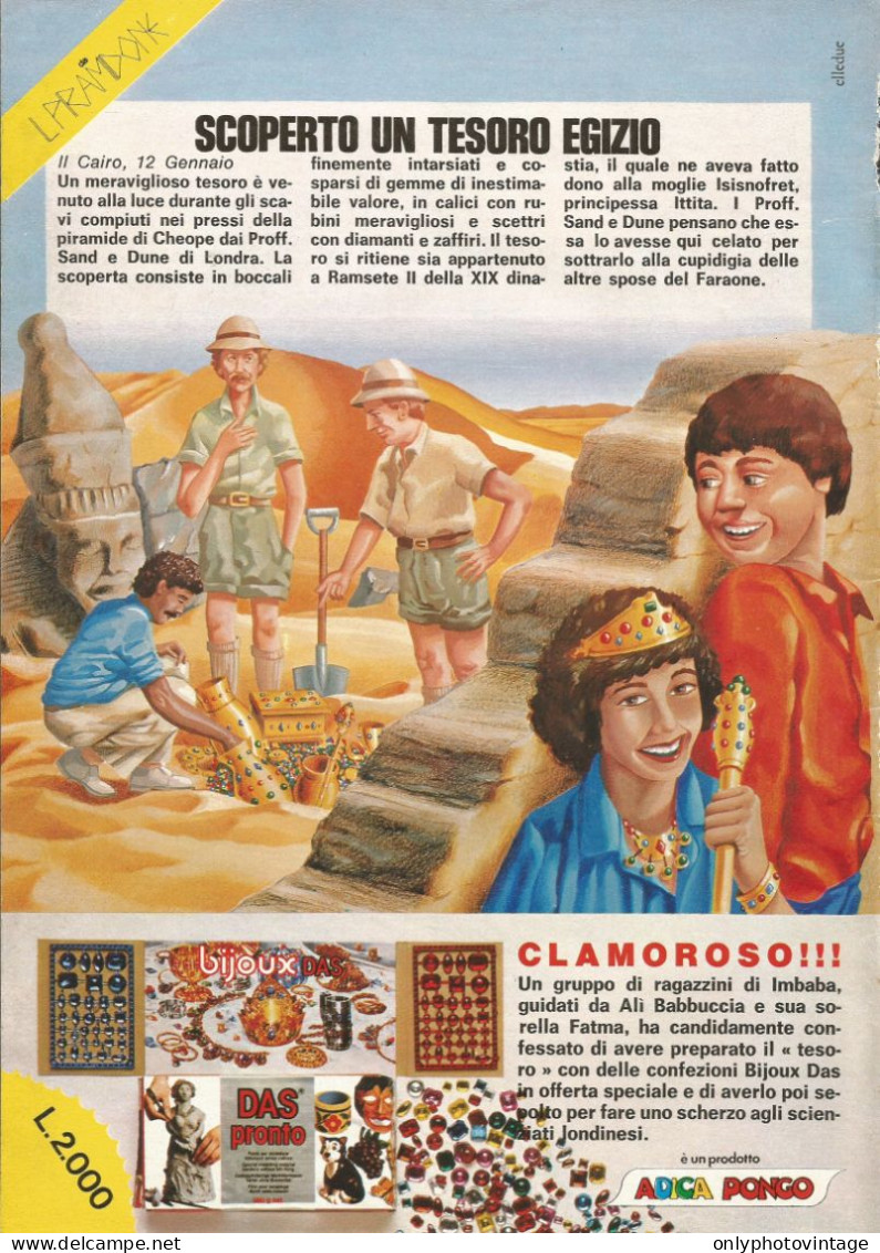 Adica Pongo, Scoperto Tesoro Egizio, Pubblicità Vintage 1980, 20 X 28 - Publicités