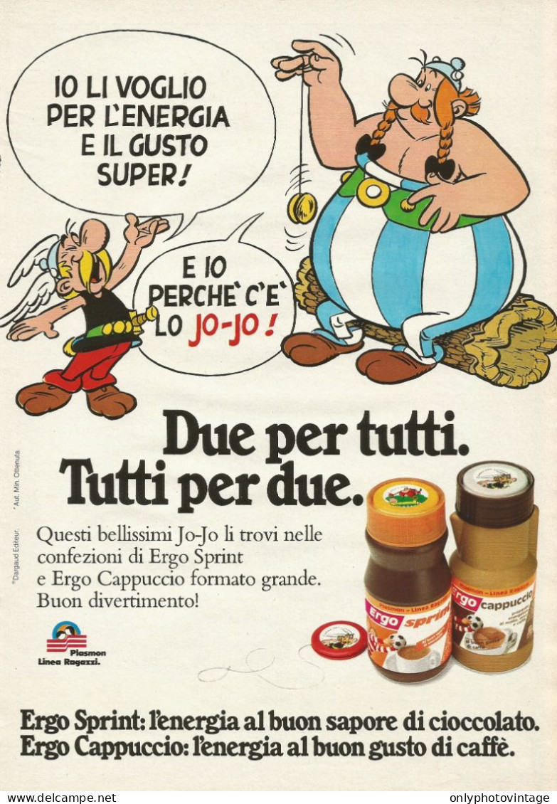 Ergo Spalma, Asterix, Obelix, Pubblicità Vintage 1980, 20 X 28 Cm. - Publicités