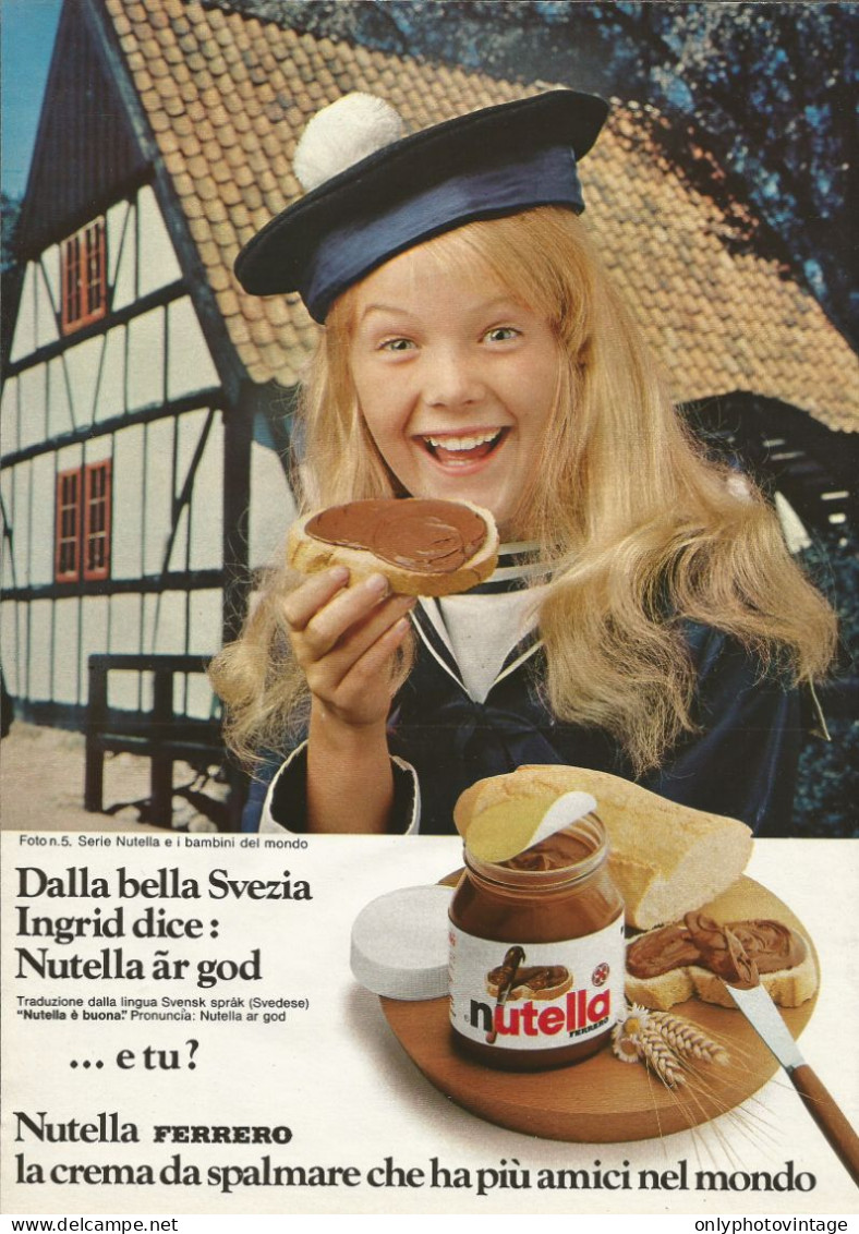 Nutella, Bambini Del Mondo, Svezia, Pubblicità Vintage 1979, 20 X 28 Cm - Werbung