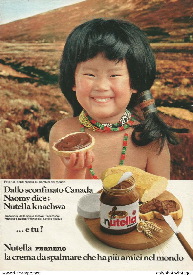 Nutella, Bambini Del Mondo, Canada, Pubblicità Vintage 1980, 20 X 28 Cm - Werbung