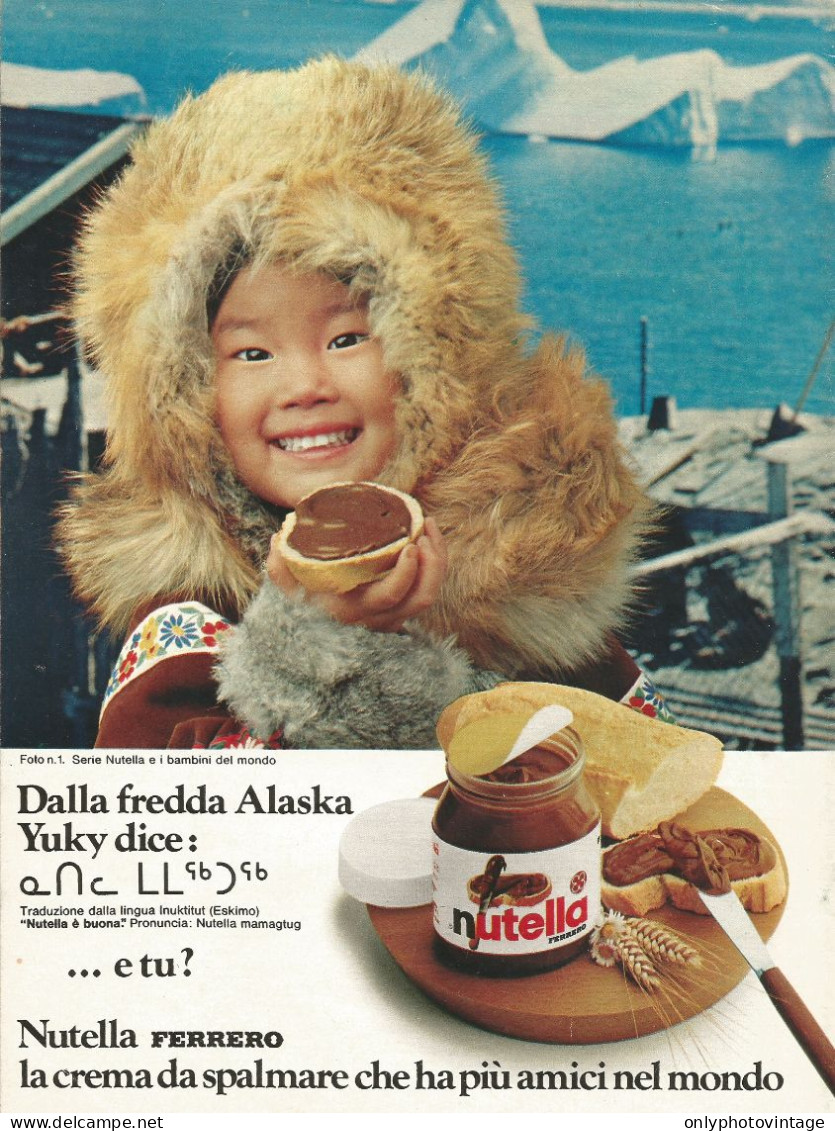 Nutella, Bambini Del Mondo, Alaska, Pubblicità Vintage 1981, 20 X 27 - Publicités