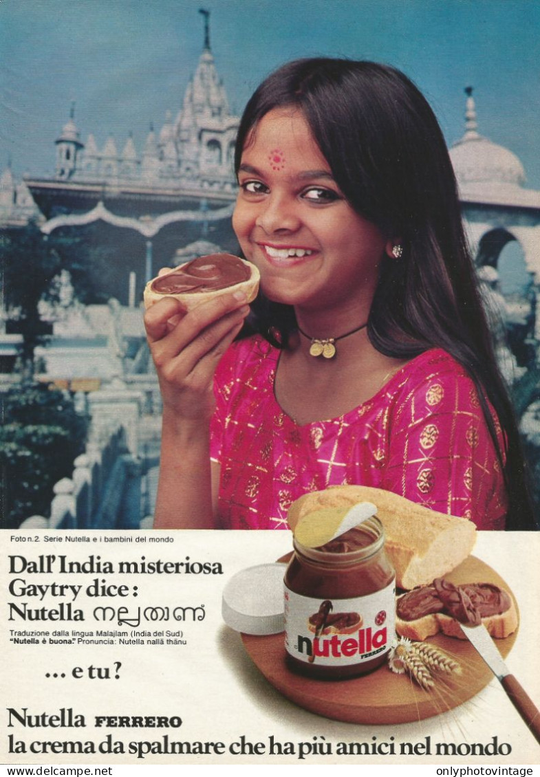 Nutella, Bambini Del Mondo, India, Pubblicità Vintage 1979, 20 X 28 Cm - Publicités