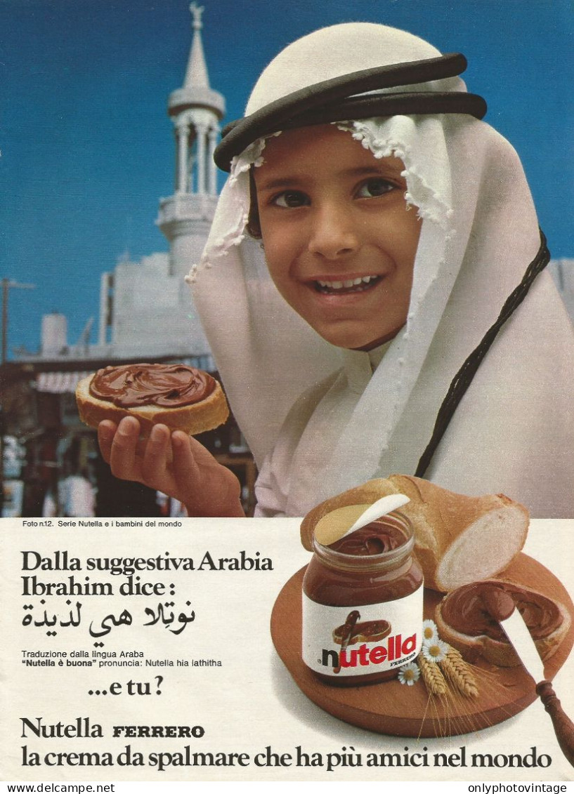 Nutella, Bambini Del Mondo, Arabia, Pubblicità Vintage 1981, 20 X 27 Cm - Publicités