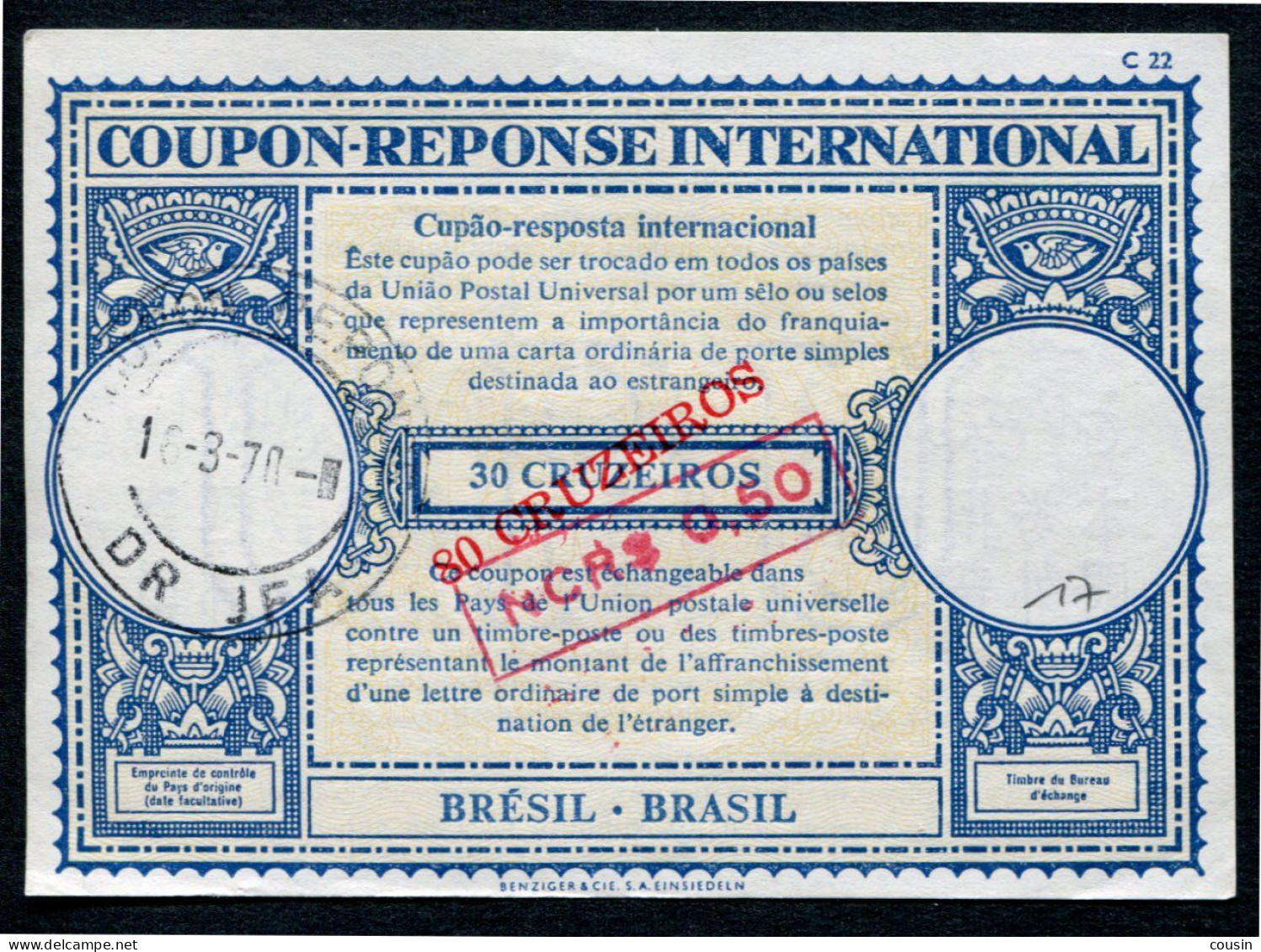 BRÉSIL  International Reply Coupon / Coupon Réponse International - Postwaardestukken