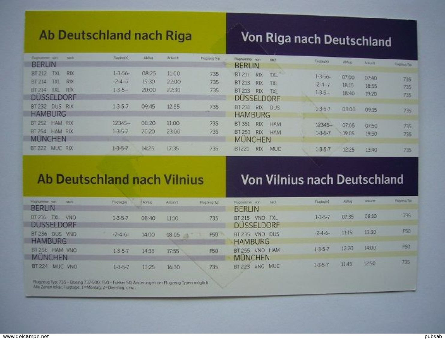 Avion / Airplane / AIR BALTIC / Airline Issue / Sommerflugplan Für Flüge Ab Deutschland - 1946-....: Ere Moderne