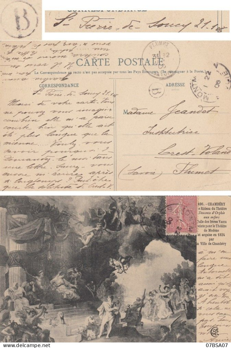 BOITE RURALE SAVOIE CP 1906 MONTMELIAN T84 + BOITE RURALE B = SAINT PIERRE DE SOUCY - 1903-60 Sower - Ligned