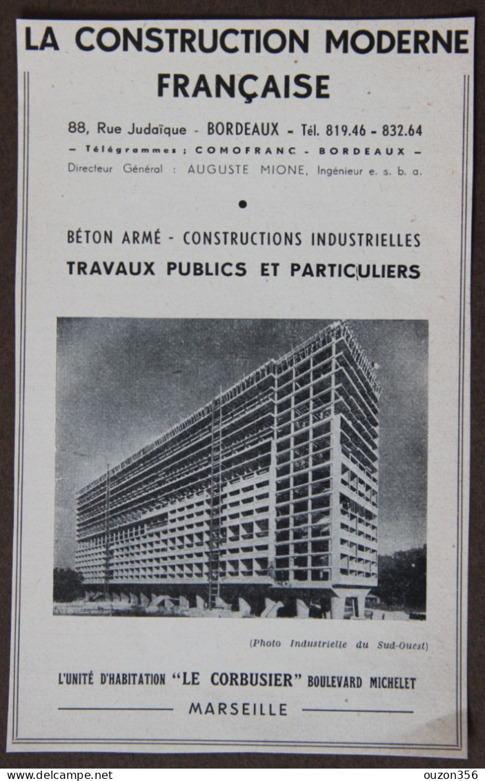 Publicité : La Construction Moderne Française à Bordeaux (béton Armé, Constructions...), Le Corbusier, 1951 - Publicités