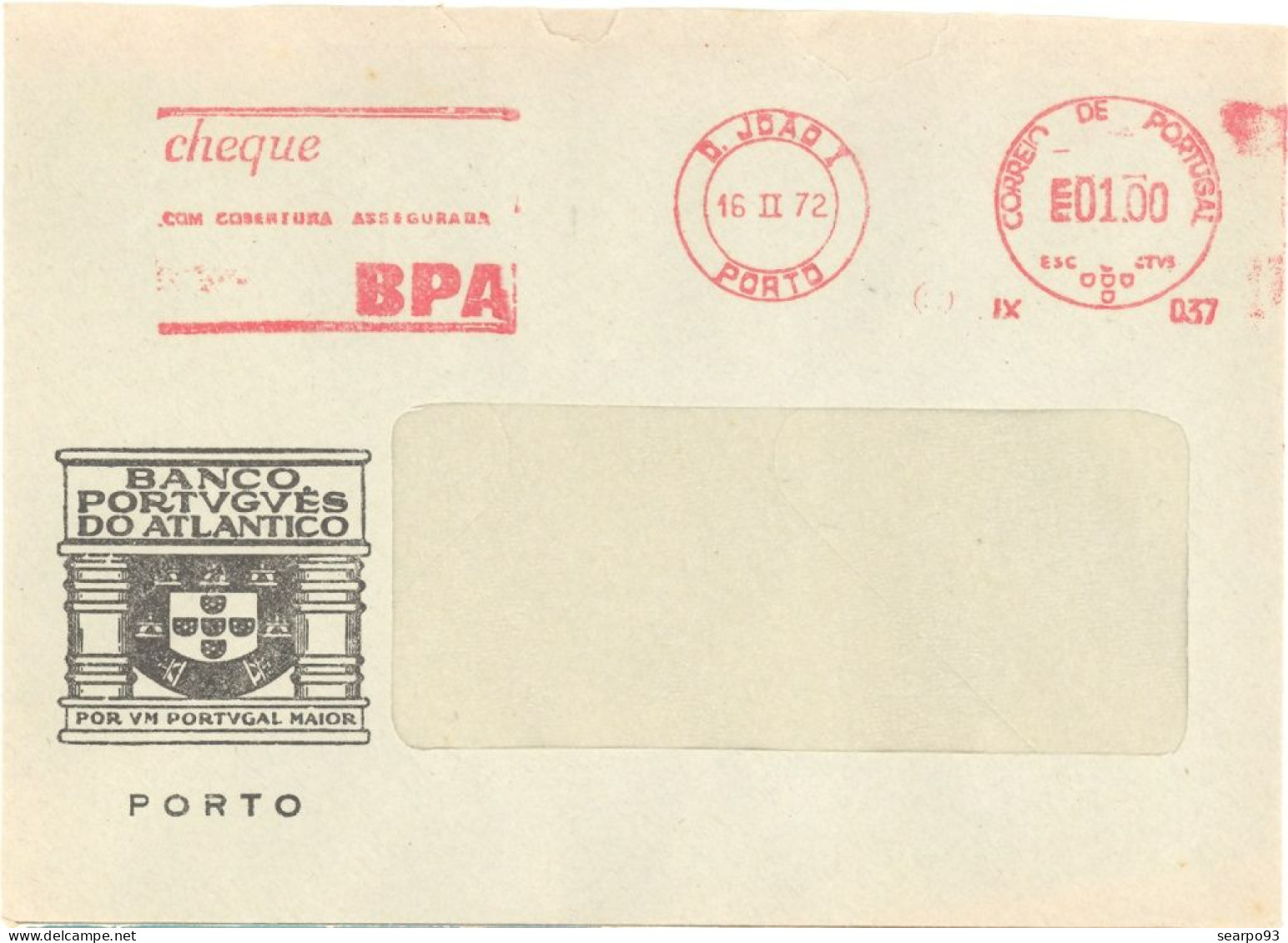 PORTUGAL. METER SLOGAN. BANCO PORTUGUES DO ATLANTICO. BNP. BANK. PORTO. 1972 - Postmark Collection