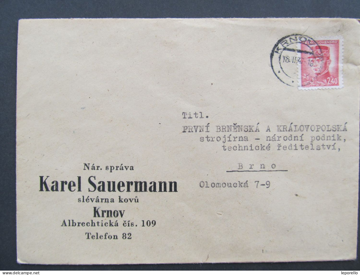 BRIEF Krnov - Brno Karel Sauermann 1947 // Aa0184 - Covers & Documents