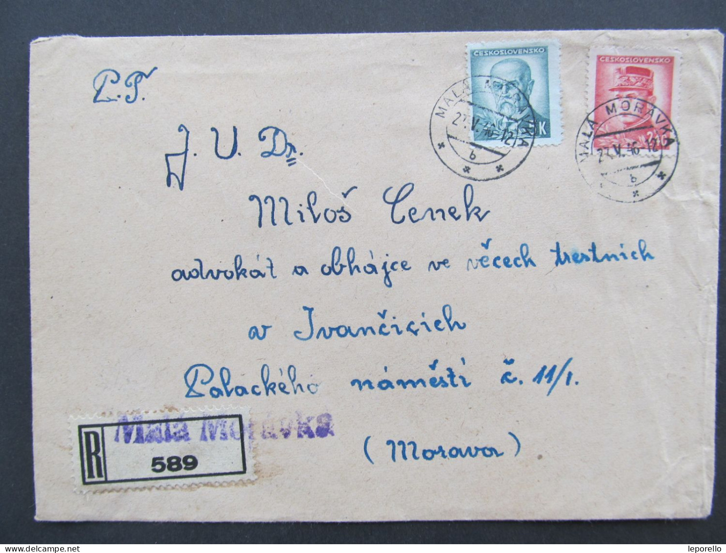BRIEF Malá Morávka - Ivančice 1946 Provisorium // Aa0186 - Briefe U. Dokumente