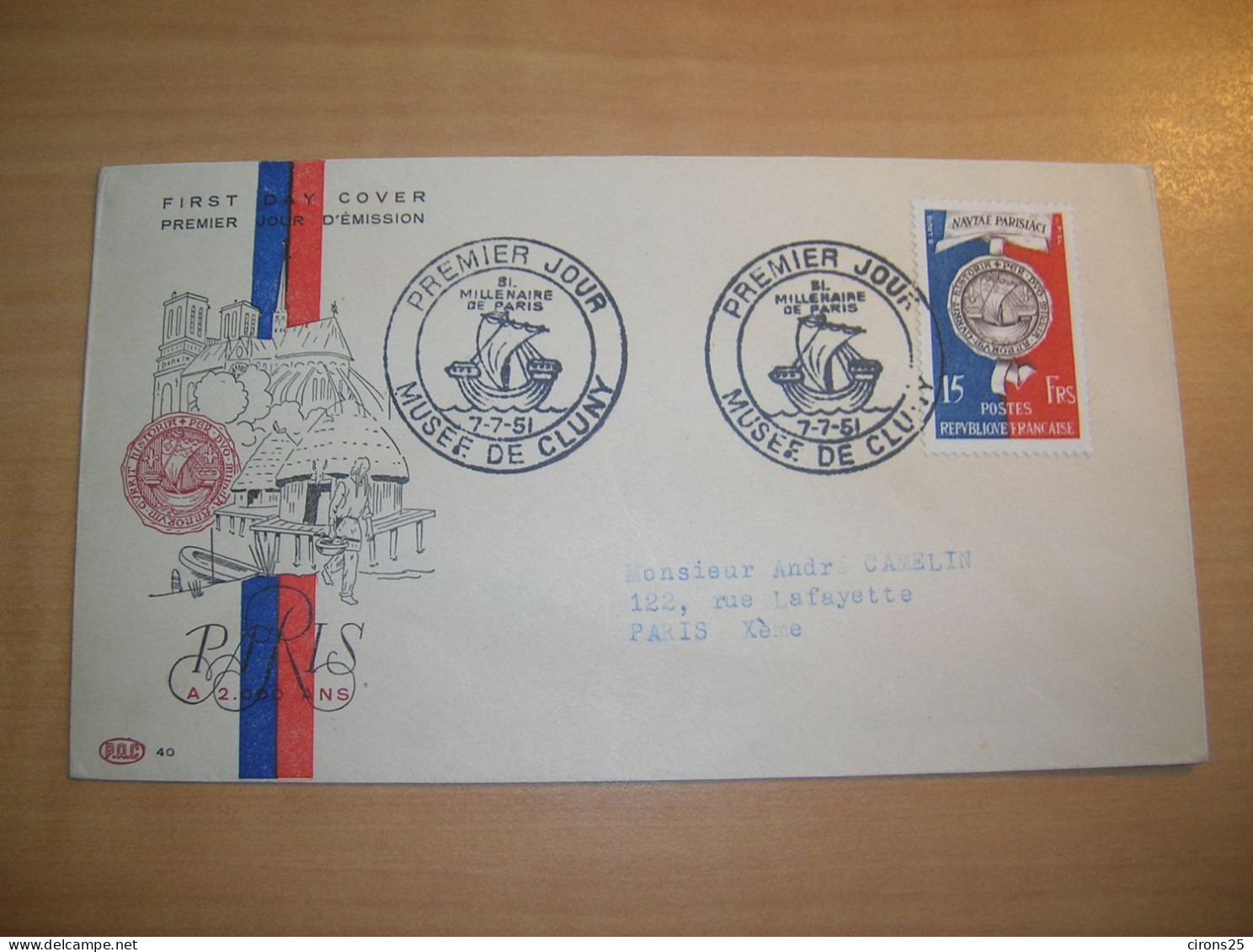 Enveloppe FRANCE FDC 1er Jour Bi -Millénaire De PARIS Musée De CLUNY 1951 - 1950-1959