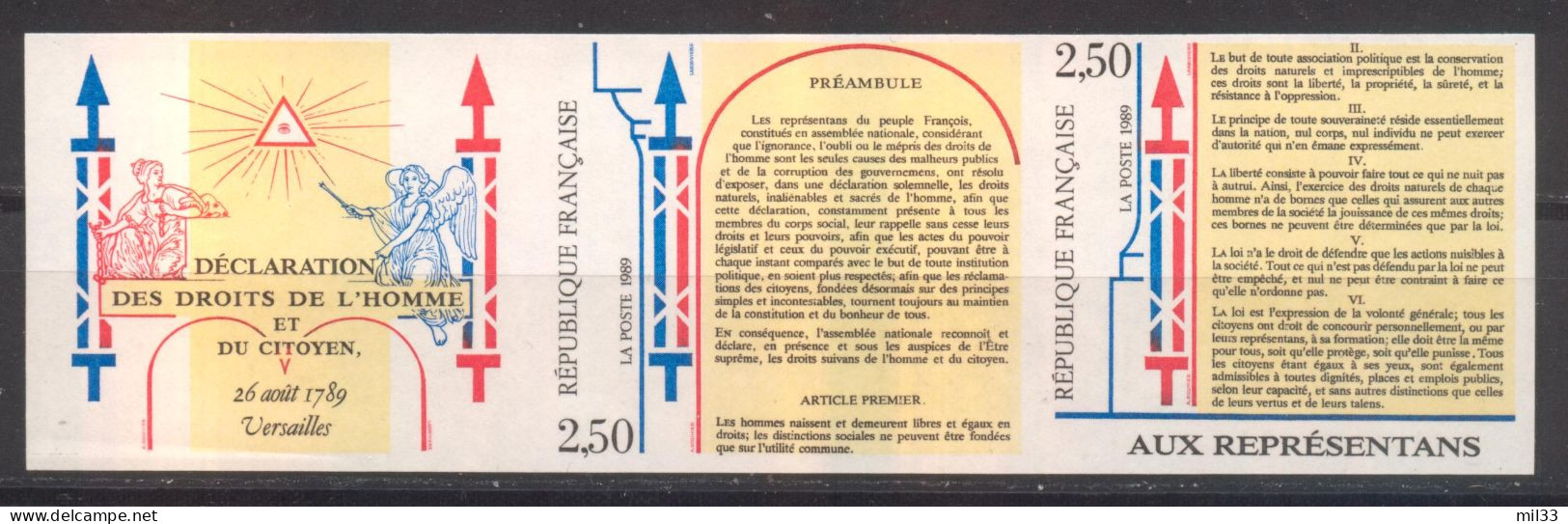 Déclaration Des Droits De L'Homme Et Du Citoyen YT 2602, 2603,02604 De 1989 Sans Trace Charnière - Unclassified
