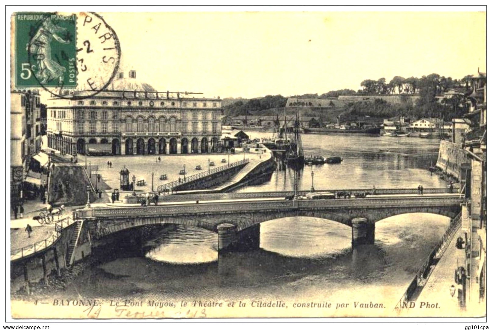 Cachet Ambulant "BAYONNE A PARIS E 1913" Semeuse Indice=8 Frappe SUPERBE Cp Bayonne - Paiement Par MANGOPAY Uniquement - Poste Ferroviaire