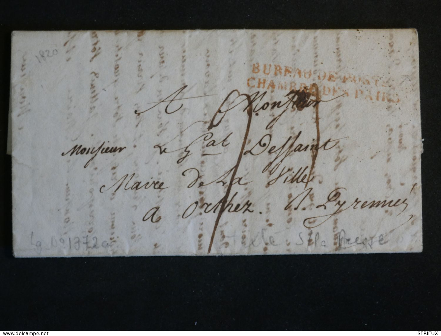 DP3  FRANCE  LETTRE  1820 BUREAU CHAMBRE DES PAIRS  EN ROUGE A ORTHEZ  ++ AFF. INTERESSANT++ - 1801-1848: Vorläufer XIX