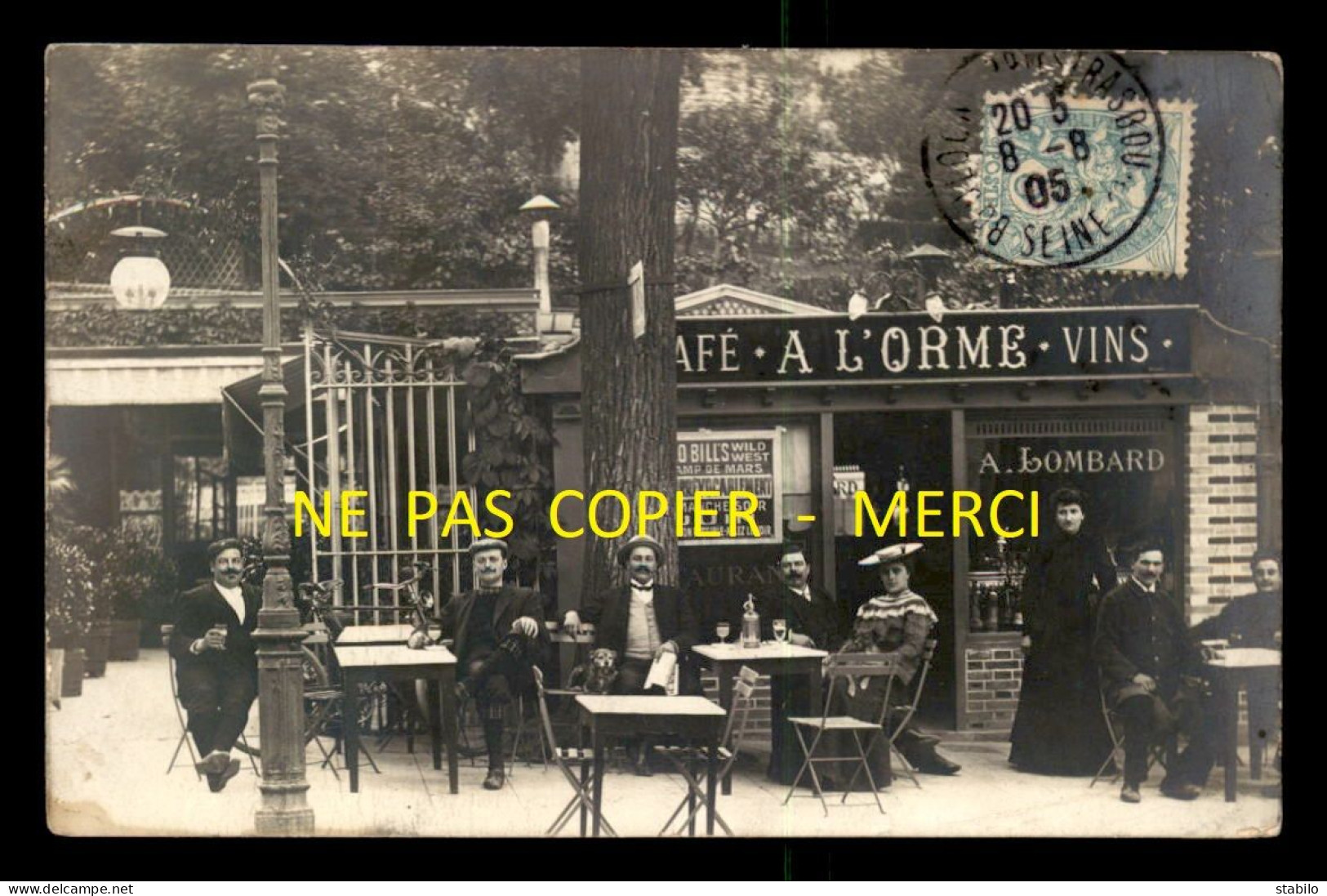 92 - BOULOGNE - ? - CAFE DE L'ORME, CACHET POSTAL BLD DE STRASBOURG, BOULOGNE/SEINE - CARTE PHOTO ORIGINALE - VOIR ETAT - Boulogne Billancourt