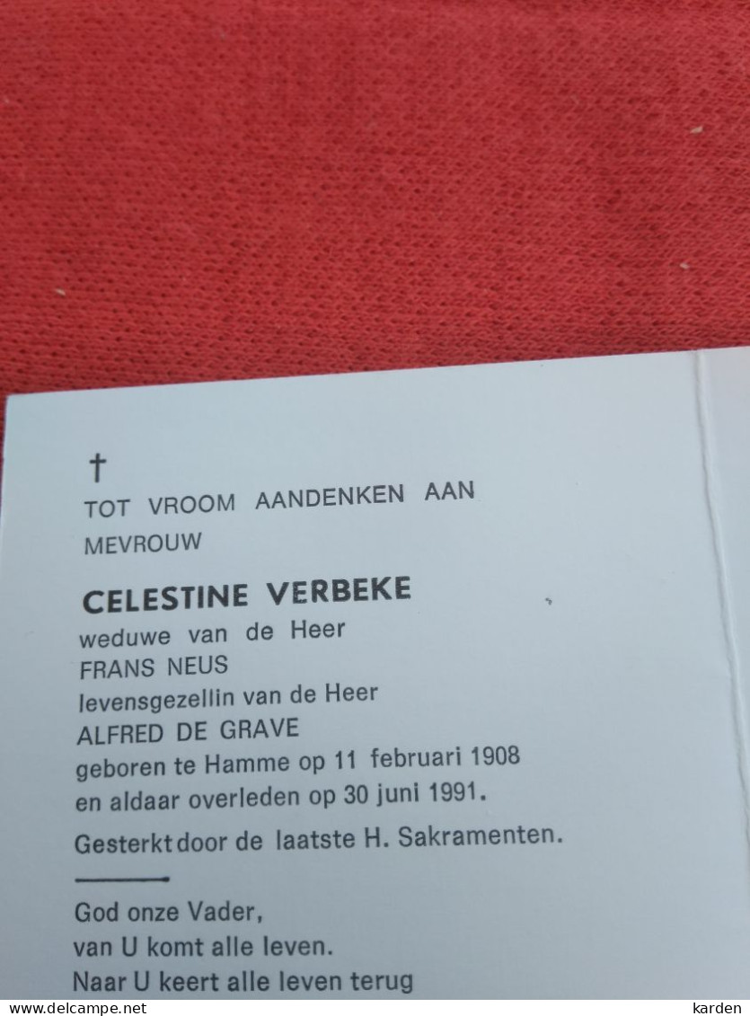 Doodsprentje Celestine Verbeke / Hamme 11/2/1908 - 30/6/1991 ( Frans Neus / Alfred De Grave ) - Religione & Esoterismo