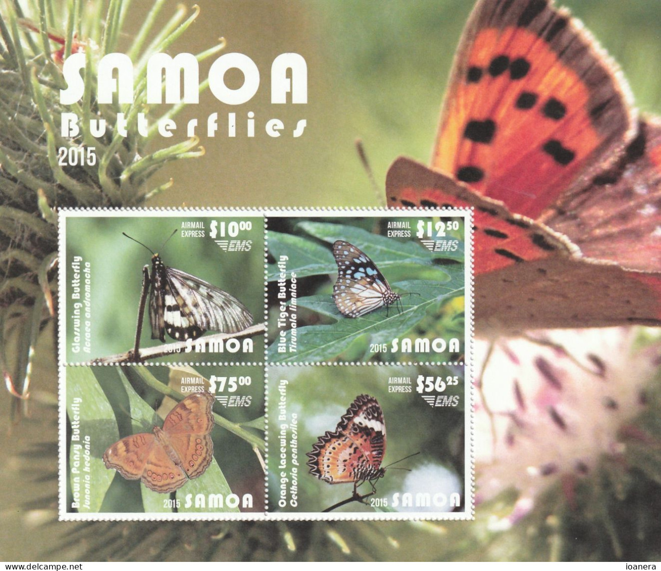 Samoa 2015 - Fauna , Butterflies , Block , 4 Values , Perforated , MNH , Mi.Bl.99 - Samoa (Staat)