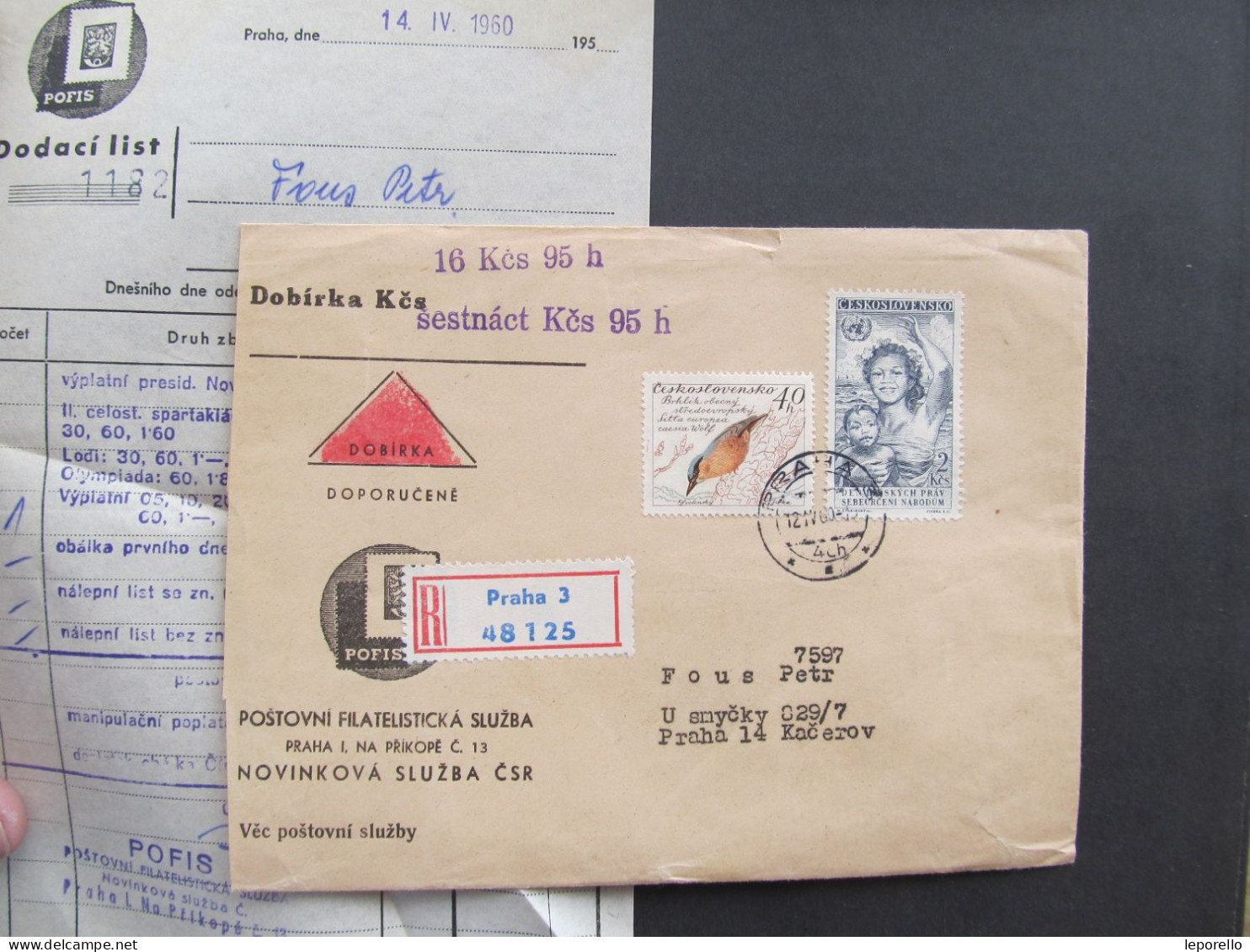 BRIEF Praha V Místě Dobírka Pofis Vogel Birds 1960 / Aa0204 - Lettres & Documents