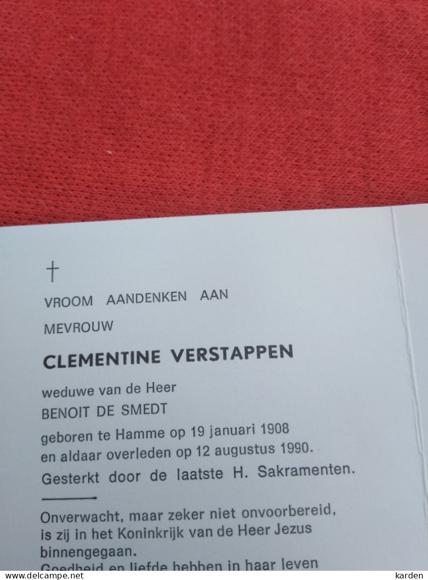 Doodsprentje Celestine Verstappen / Hamme 19/1/1908 - 12/8/1990 ( Benoit De Smedt ) - Religione & Esoterismo
