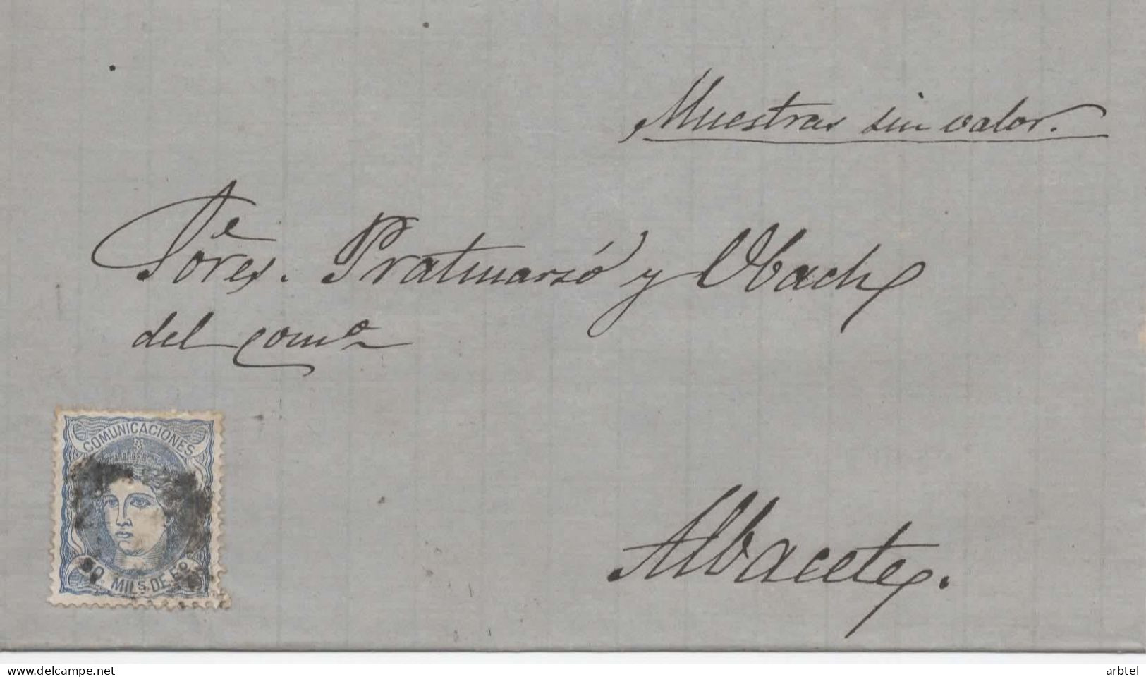 CC A ALBACETE CON INDICACION MUESTRAS SIN VALOR 1872 - Briefe U. Dokumente