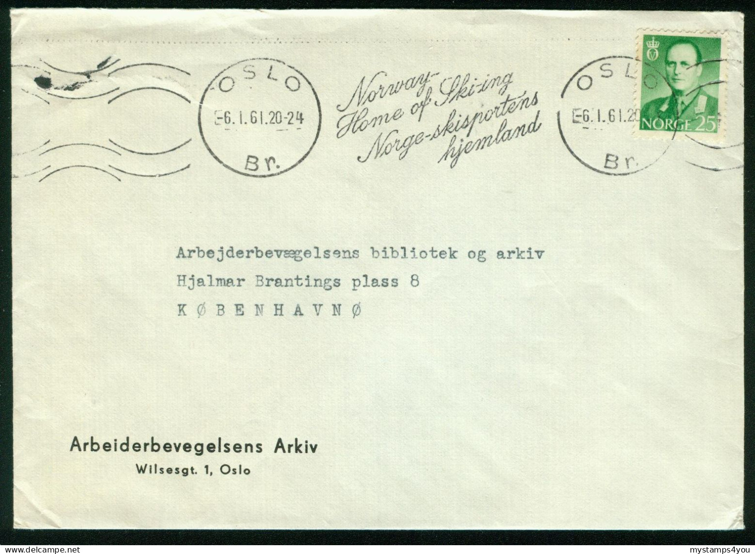 Br Norway, Oslo 1961 Cover > Denmark (Arbeiderbevegelsens Arkiv) #bel-1061 - Lettres & Documents