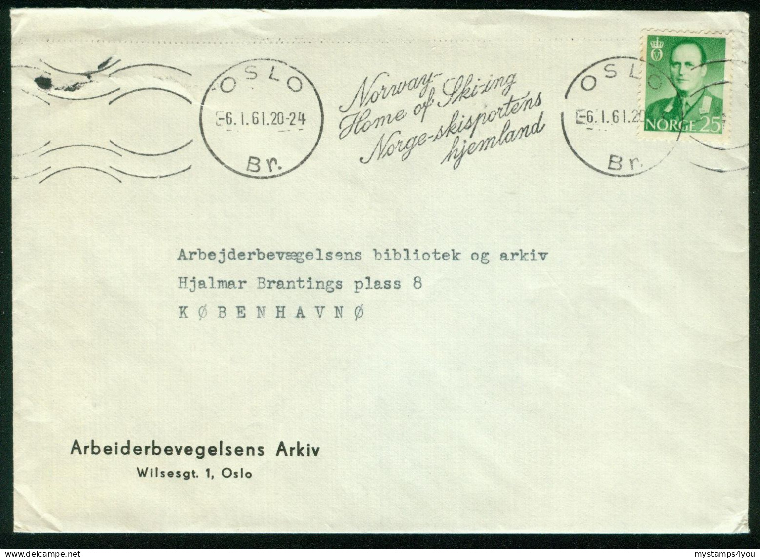 Br Norway, Oslo 1961 Cover > Denmark (Arbeiderbevegelsens Arkiv) #bel-1061 - Covers & Documents