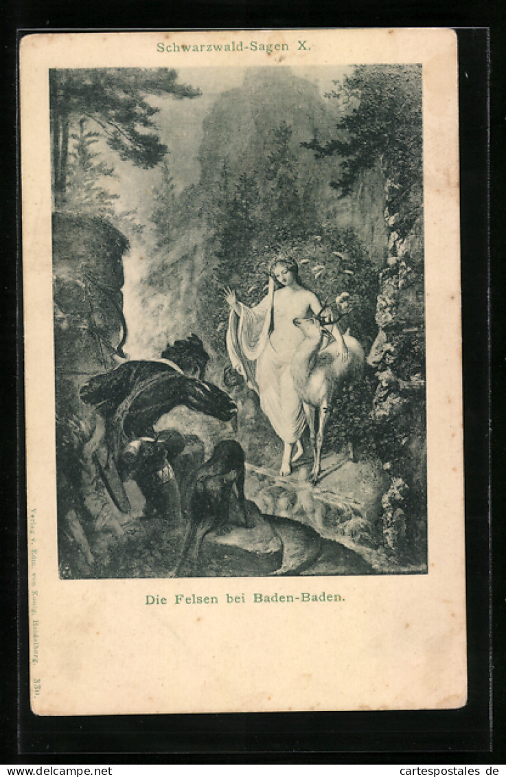 Künstler-AK Schwarzwald-Sagen X, Die Felsen Bei Baden-Baden, Nackte Frau Mit Tieren  - Fairy Tales, Popular Stories & Legends