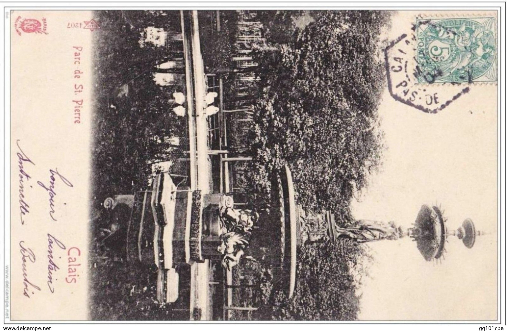 Cachet HEXAGONAL Recette Auxilaire "CALAIS PAS DE CALAIS 1904" BLANC CP Calais - Paiement Par MANGOPAY Uniquement - Handstempels