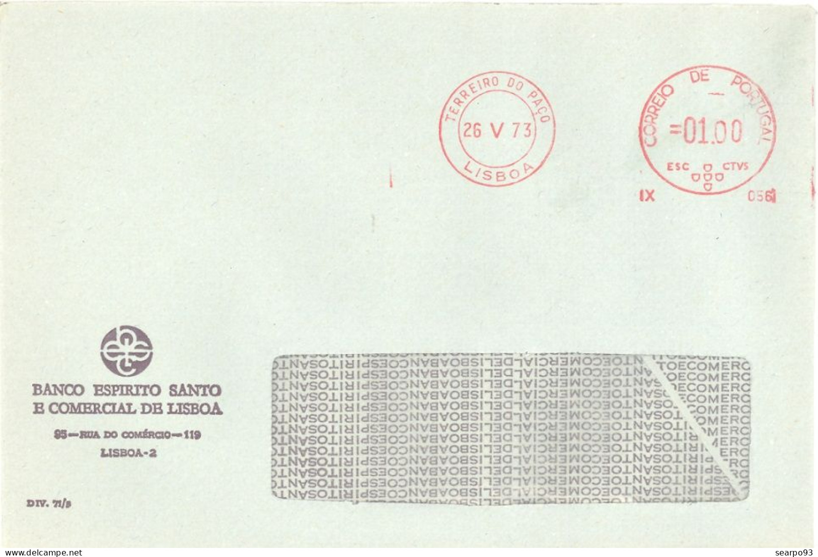 PORTUGAL. METER SLOGAN. BANCO ESPIRITO SANTO E COMERCIAL DE LISBOA. BANK. 1973 - Postmark Collection