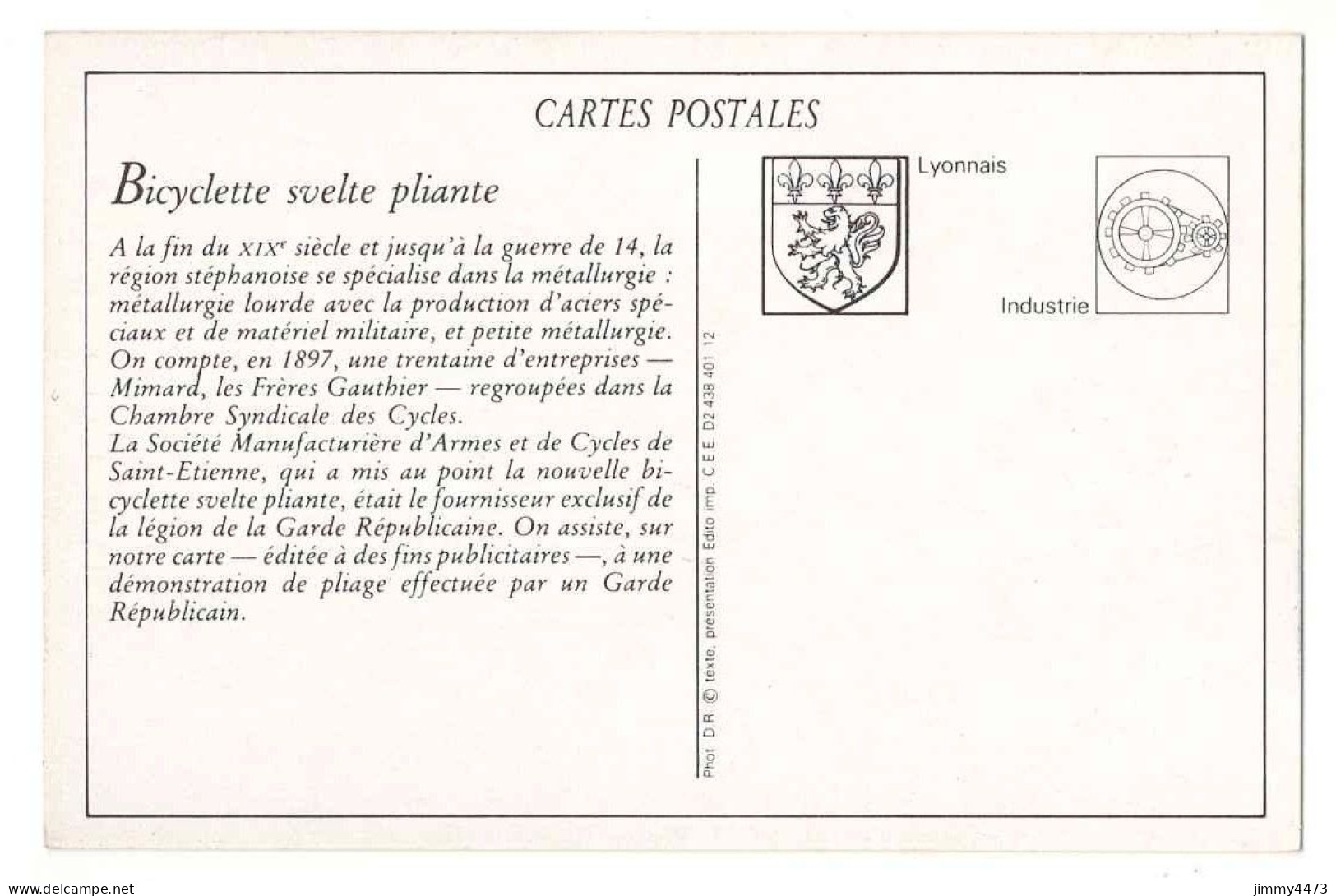 CPA (Repro) MANUFACTURE DE SAINT-ETIENNE - BICYCLETTE " SVELTE " PLIANTE + Texte Au Dos - Phot. D.R. - Publicité