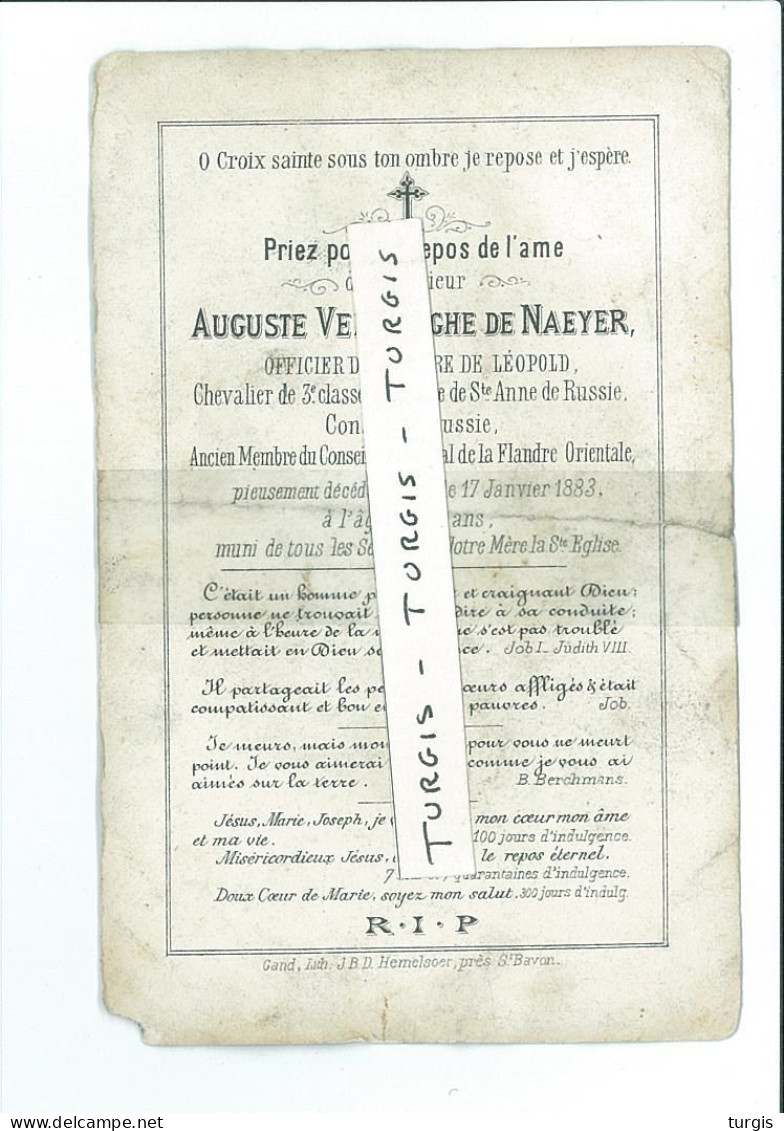 CONSUL DE RUSSIE AUGUSTE VERHAEGHE De NAEYER + GAND ( GENT ) 1883 75 ANS OFFICIER ORDRE LEOPOLD CHEVALIER - Images Religieuses