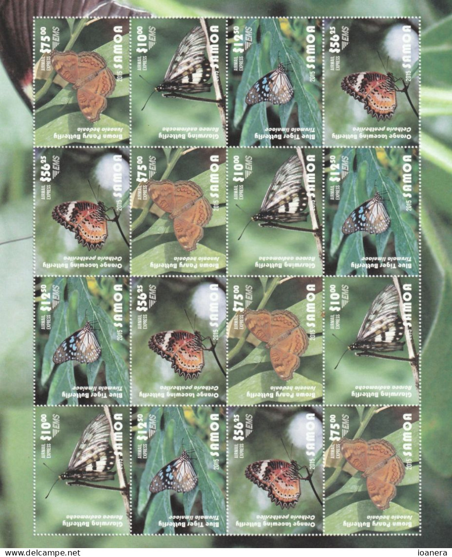 Samoa 2015 - Fauna , Butterflies , Block , Series 4 , 16 Stamps , Perforated , MNH , Mi.unlisted - Samoa
